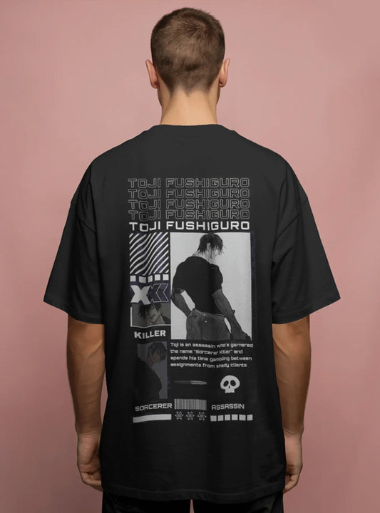 Back Printed Drop-Shoulder Sleeves Relaxed Fil Black T-Shirt