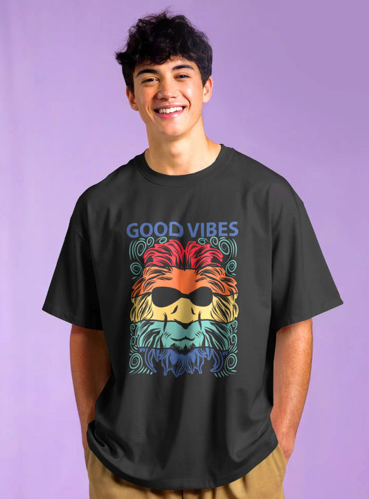 Good Vibes Drop-Shoulder Relaxed Fil Black & White T-Shirt