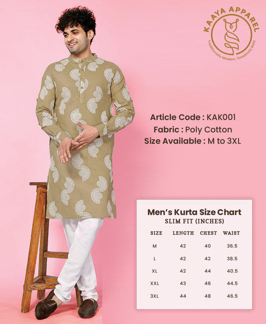 Men Beige Printed Kurta