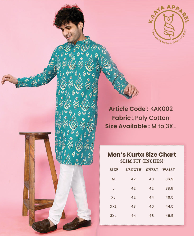 Men Blue Printed Kurta