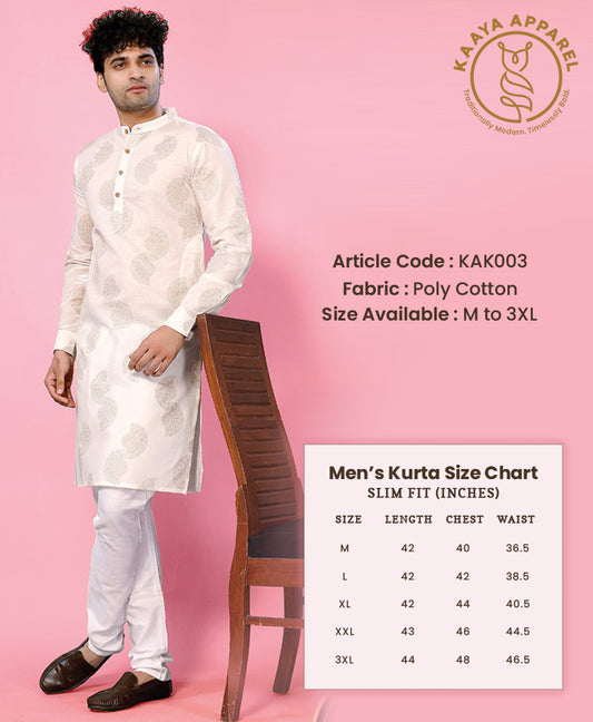 Men White Printed Kurta