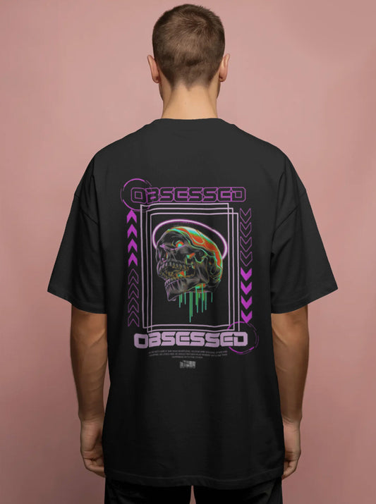 Back Printed Drop-Shoulder Sleeves Relaxed Fil Black T-Shirt