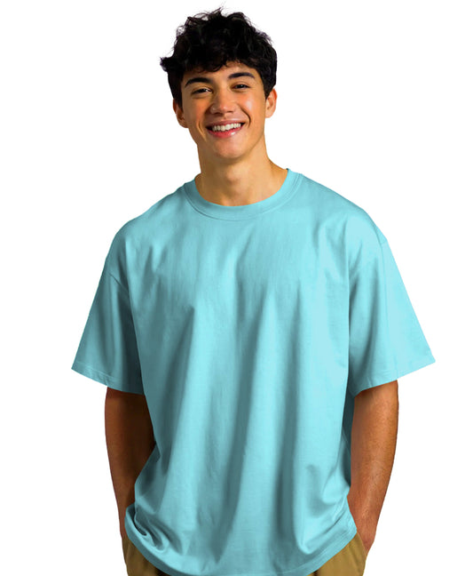 French Terry Cotton Turquoise Blue Drop Shoulder Slvees Relaxed fit Tshirt