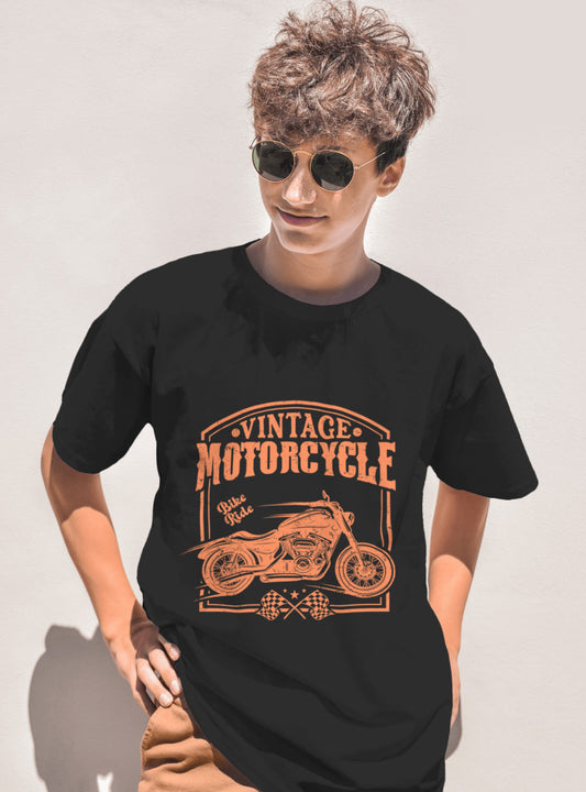 Vintage Bike Print Regular Fit Black Tshirt