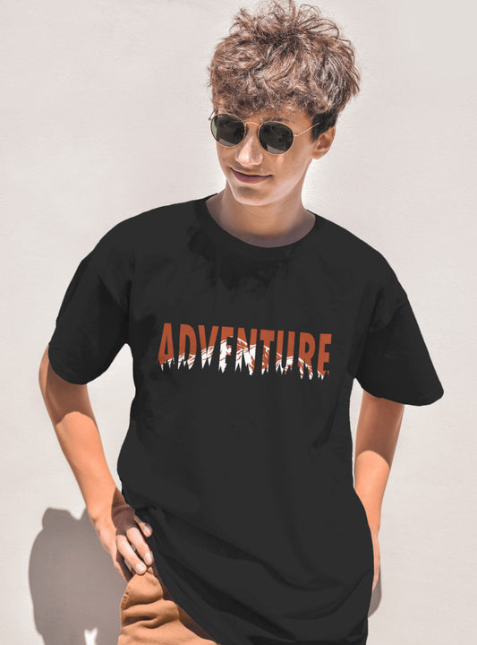 Adventure Print Regular Fit Black Tshirt