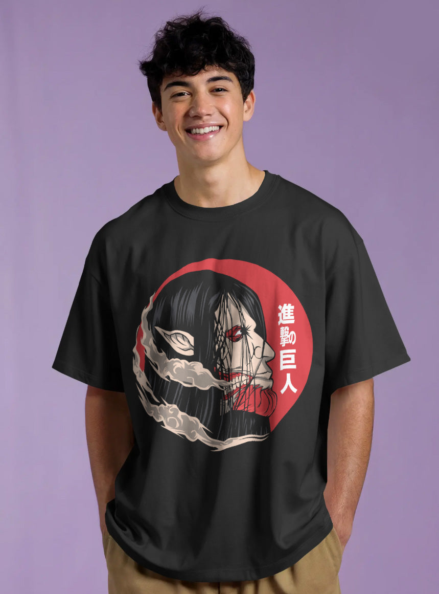 Anime Printed Drop-Shoulder Sleeves Relaxed Fil Black T-Shirt