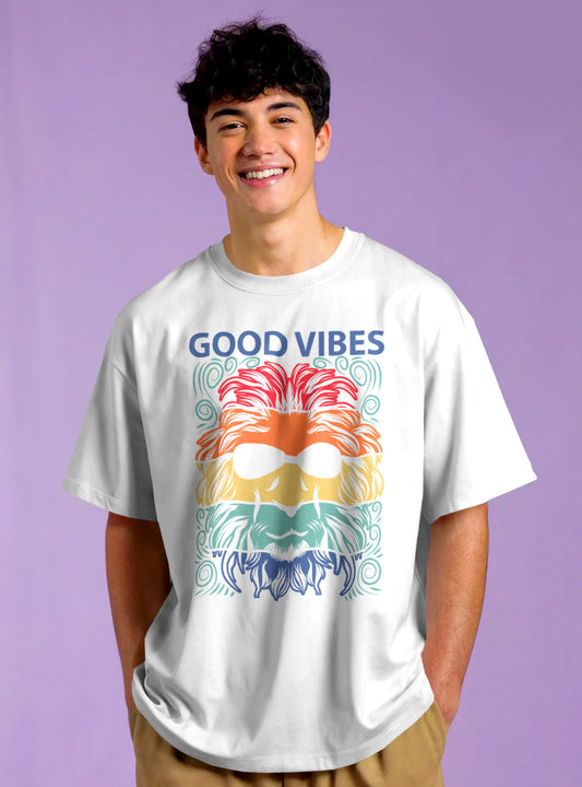 Good Vibes Drop-Shoulder Relaxed Fil Black & White T-Shirt