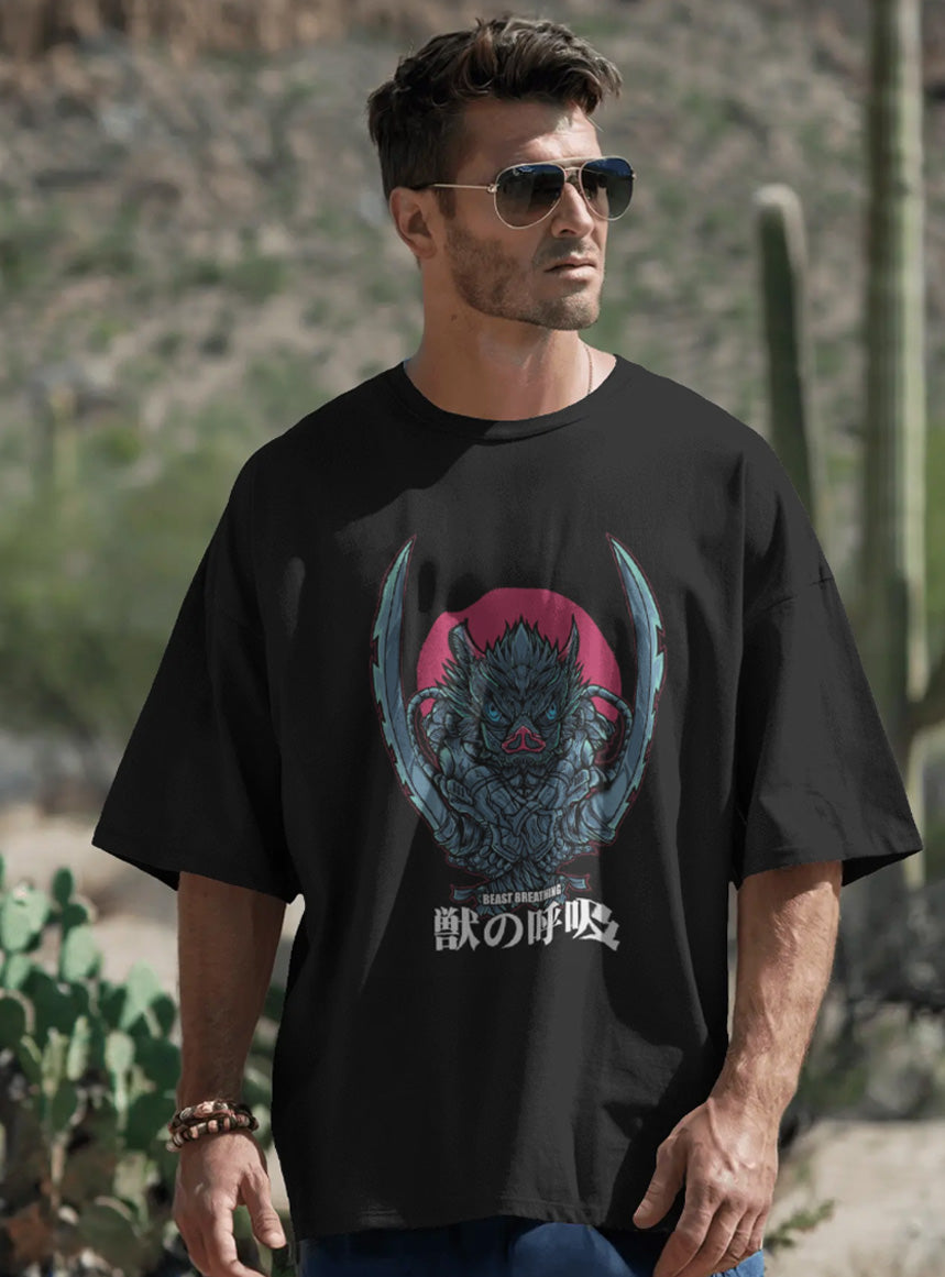 Beast Breathing Drop-Shoulder Sleeves Relaxed Fil Black T-Shirt
