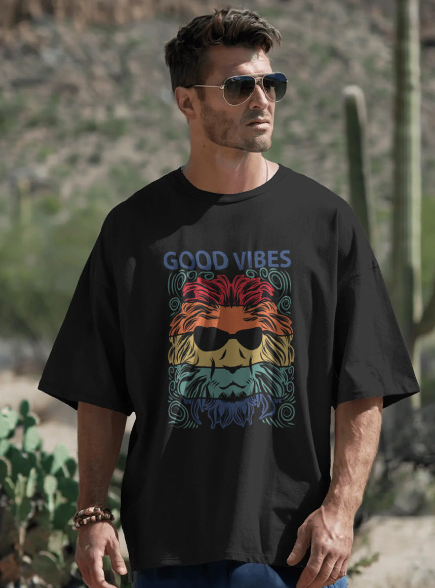 Good Vibes Drop-Shoulder Relaxed Fil Black & White T-Shirt