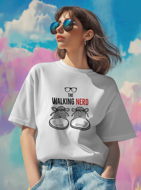 Women Walking Nead Printed Regular Fit White T-Shirt