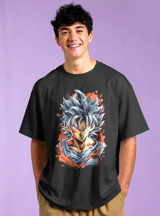 Anime Printed Drop-Shoulder Sleeves Relaxed Fil Black T-Shirt