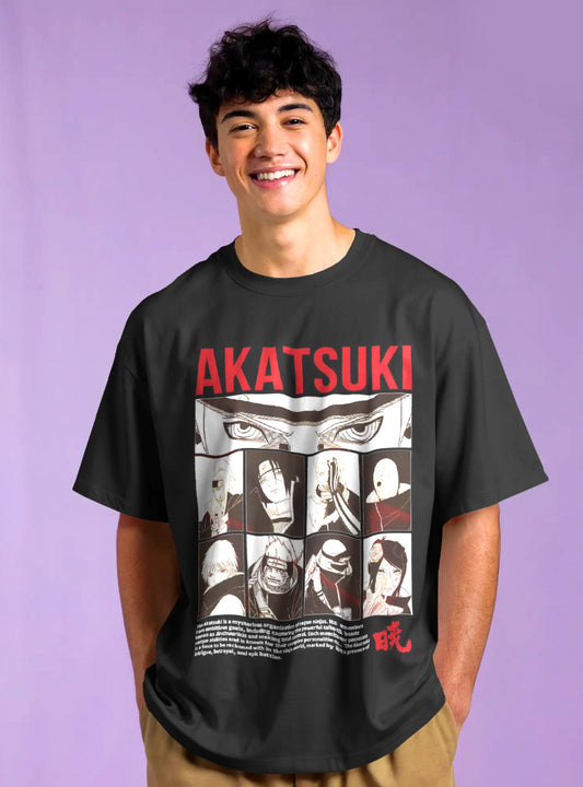 Anime Printed Drop-Shoulder Sleeves Relaxed Fil Black T-Shirt
