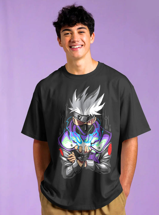 Anime Printed Drop-Shoulder Sleeves Relaxed Fil Black T-Shirt