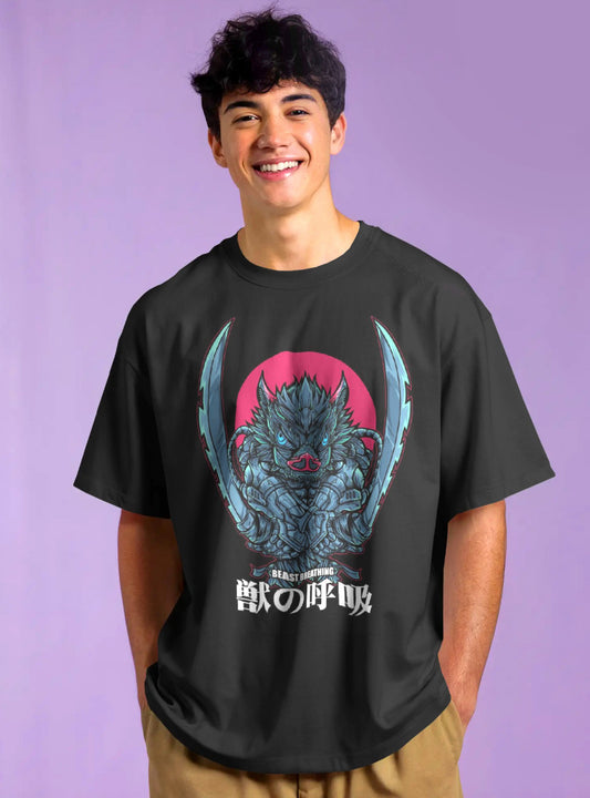 Beast Breathing Drop-Shoulder Sleeves Relaxed Fil Black T-Shirt